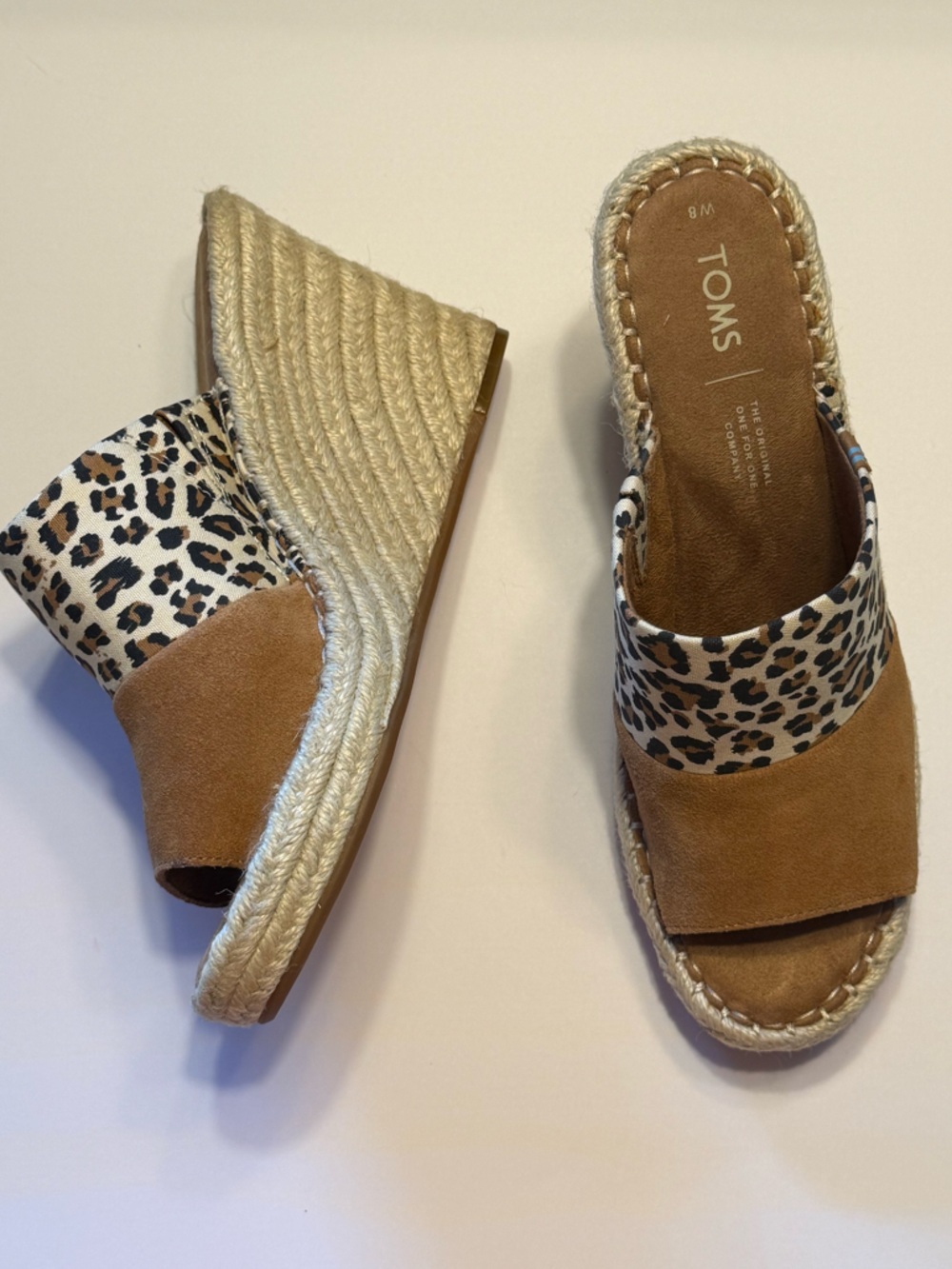 Women's TOMS Monica Espadrille Wedge Sandals Leopard Brown Suede Upper 8